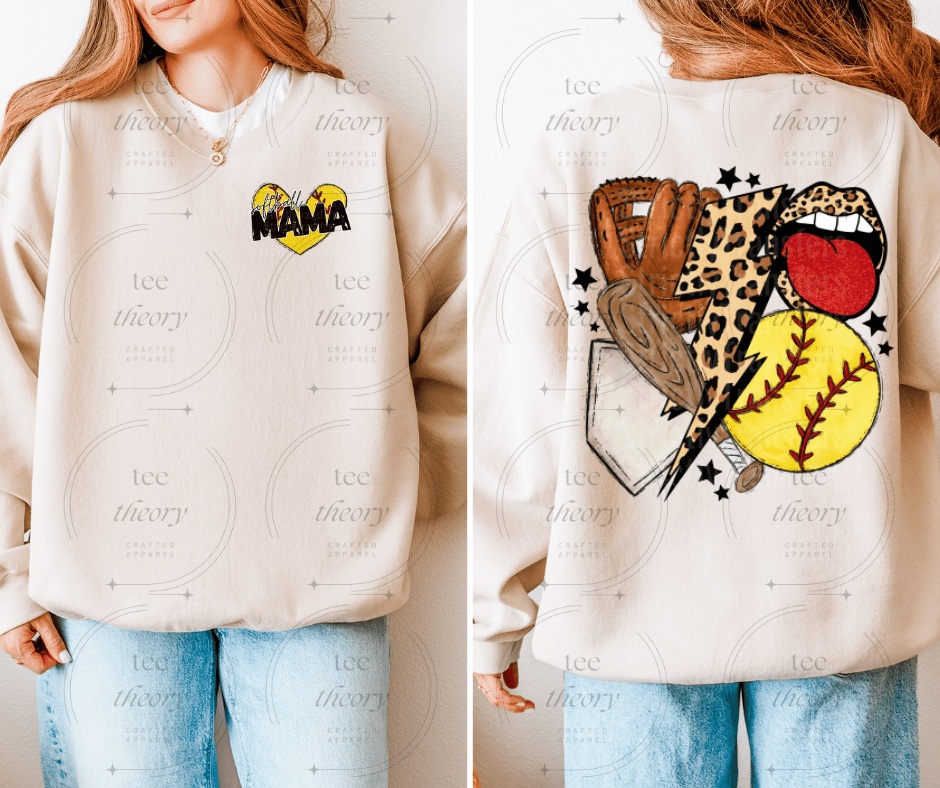 Softball Collage Back with Softball Mama Pocket sweatshirt
