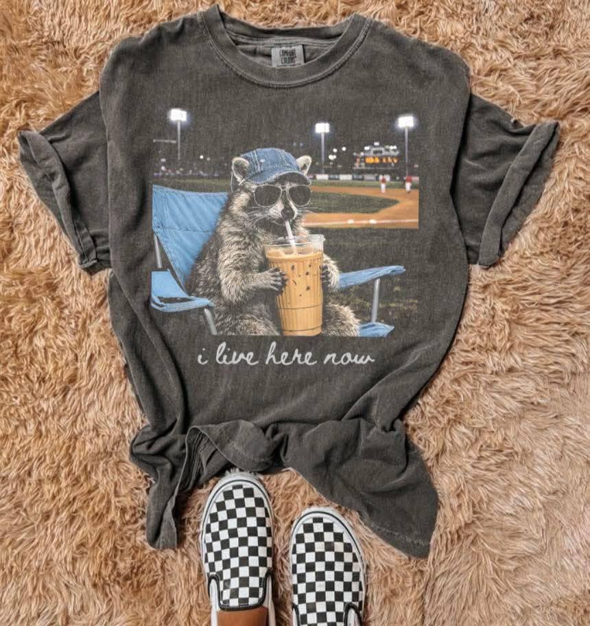 I Live Here Raccoon Baseball Tee